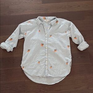 LOFT Blue and White Button Down Shirt with Dress Collar